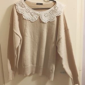 Plus size 3X peter pan collar beige color sweater .